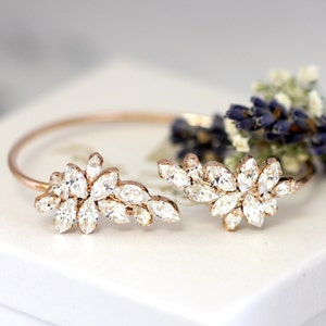 Bridal Bracelet, White Crystal Wedding Bracelet, Austrian Crystal Cuff Bracelet,Bridal Cuff Bracelet,Bridesmaids Gold Bracelet,Cuff Bracelet