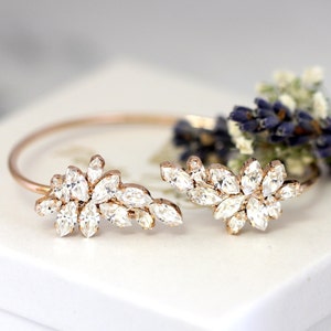 Bracelet de mariée, bracelet de mariage en cristal blanc, bracelet manchette en cristal autrichien, bracelet manchette de mariée, bracelet en or de demoiselles d&#39;honneur, bracelet manchette