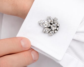 Wedding Cuff Links, Silver Cuff links, Handcrafted Crystal Groom Cufflinks, Crystal Cuff links Gift For Men, Groomsman Gift, Mans Cuff Links