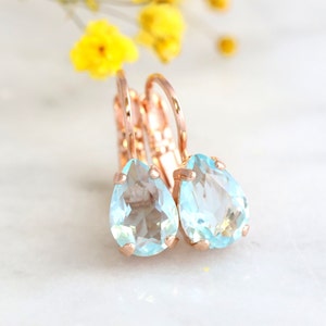 Aquamarine Earrings, Aquamarine Drop Earrings, Light Blue Crystal Drop Earrings, Dainty Blue Earrings, Bridal Blue Earrings, Gift For Her