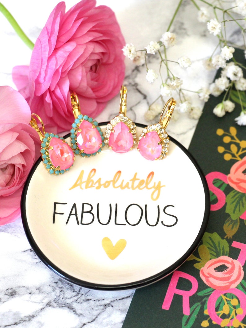 Pink Turquoise Earrings, Pink Earrings, Hot Pink Drop Crystal Earrings, Bridesmaids Earrings, Pink Bridal Crystal Earrings, Gift for Woman image 2