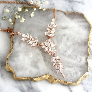 Bridal Necklace, Bridal Crystal Necklace, Crystal Gold Necklace, Rose Gold Bridal Necklace, Bridal Jewelry, Crystal Cluster Bridal Necklace