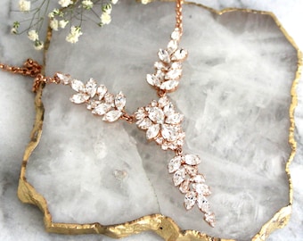 Bridal Necklace, Bridal Crystal Necklace, Crystal Gold Necklace, Rose Gold Bridal Necklace, Bridal Jewelry, Crystal Cluster Bridal Necklace