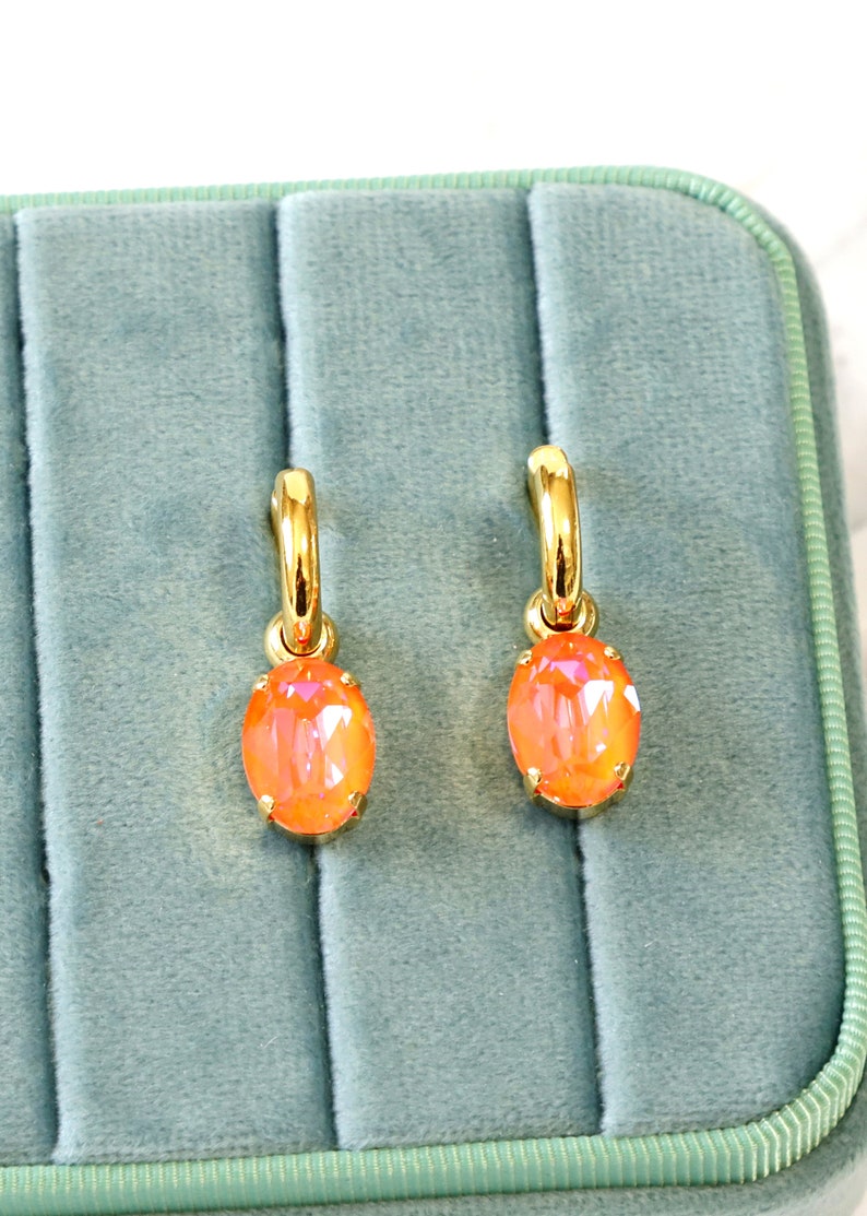 Orange Drop Earrings, Orange Crystal Earrings, Burnt Orange Stud Earrings, Bridal Crystal Earrings, Gift for her, Orange Drop Earrings image 3