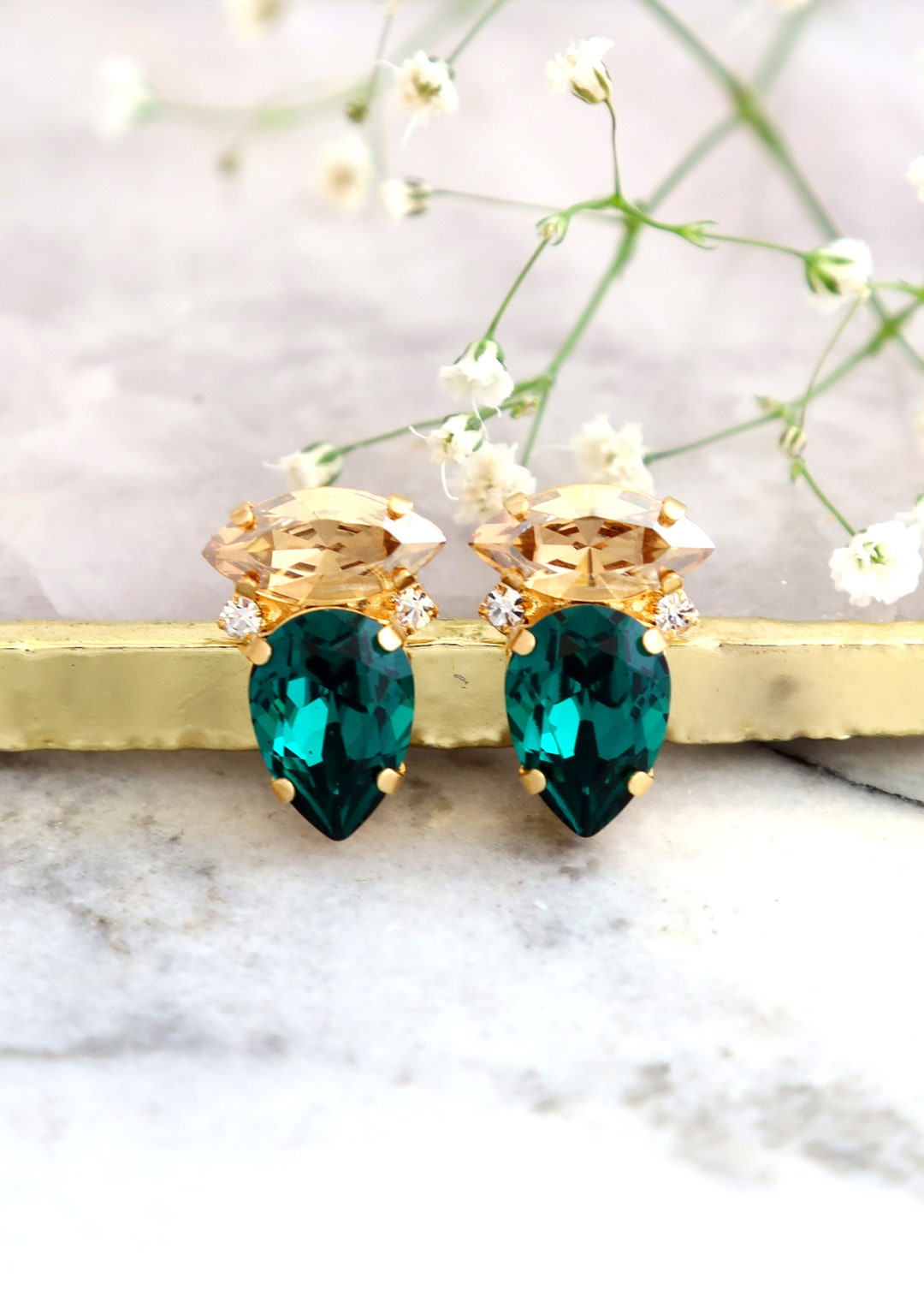 Emerald Stud Earrings, Emerald Green Stud Earrings, Dark Green Earrings