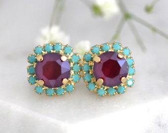 Burgundy Earrings, Dark Red Earrings, Burgundy Stud Earrings, Gift for her, Maroon Stud Earrings, Red Earrings, Bridesmaids Earrings