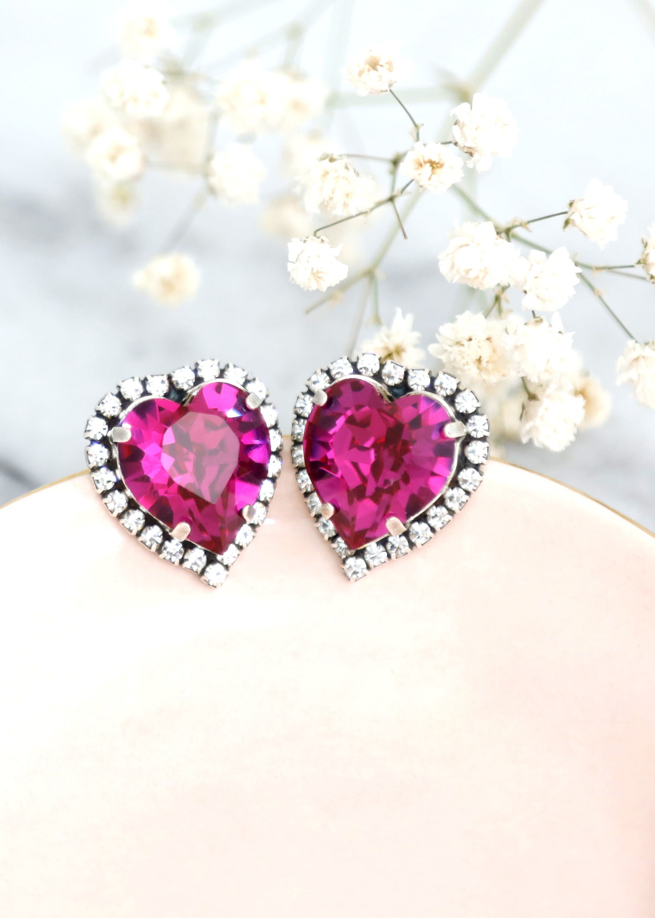 Pink heart stud earrings sale