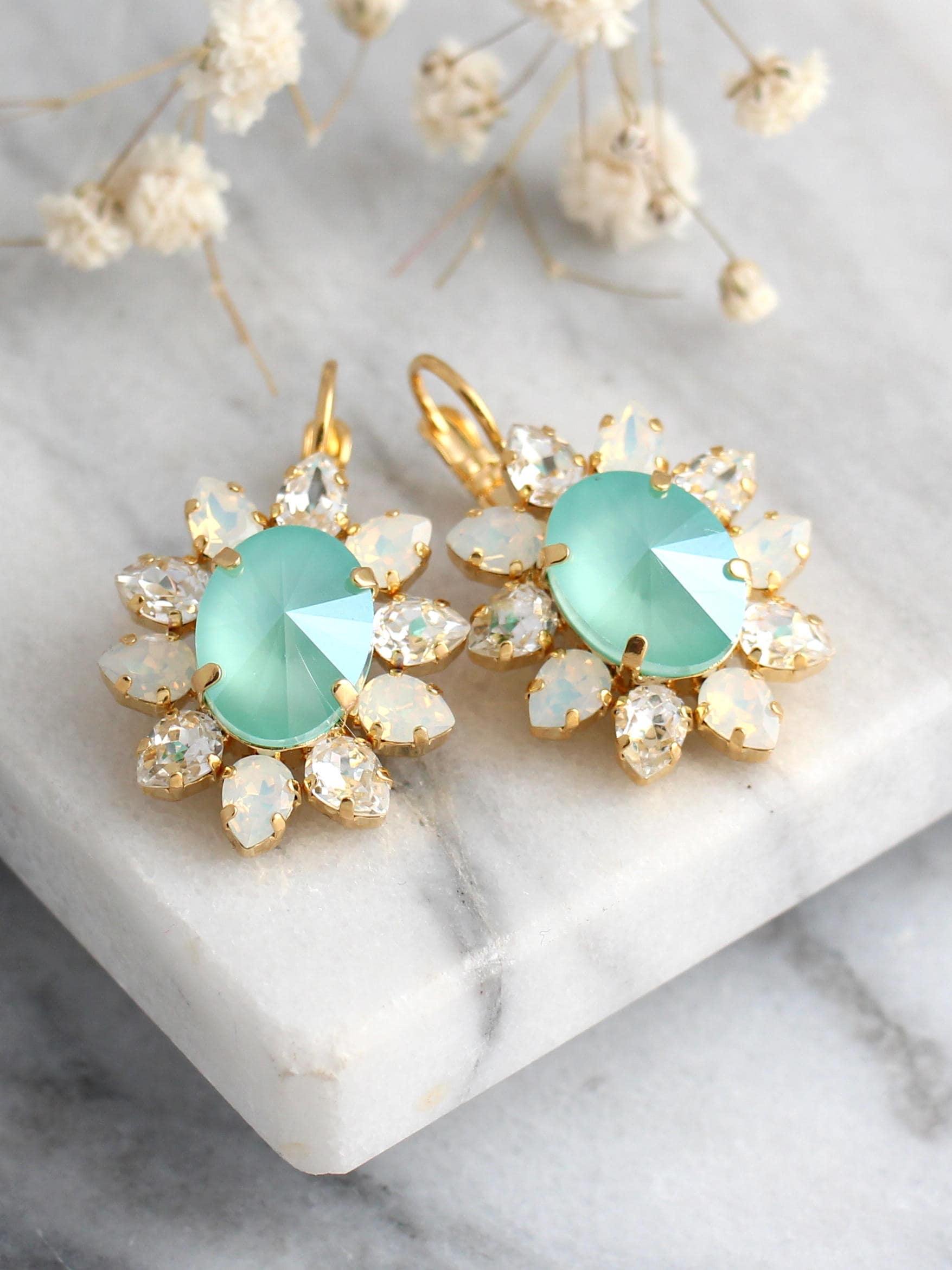 Mint Earrings Mint Drop Earrings Bridal Mint Opal Earrings Etsy Israel