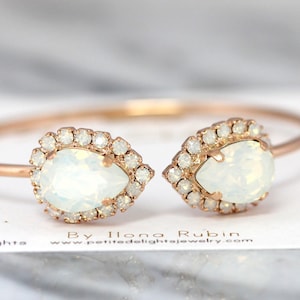 Bridal Opal Bracelet, Opal Gold Bracelet, White Opal Crystal bracelet, Bridal Gold Cuff Bracelet, Bridal Bracelet, Bridesmaids Opal Bracelet