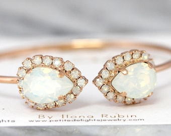 Bridal Opal Bracelet, Opal Gold Bracelet, White Opal Crystal bracelet, Bridal Gold Cuff Bracelet, Bridal Bracelet, Bridesmaids Opal Bracelet