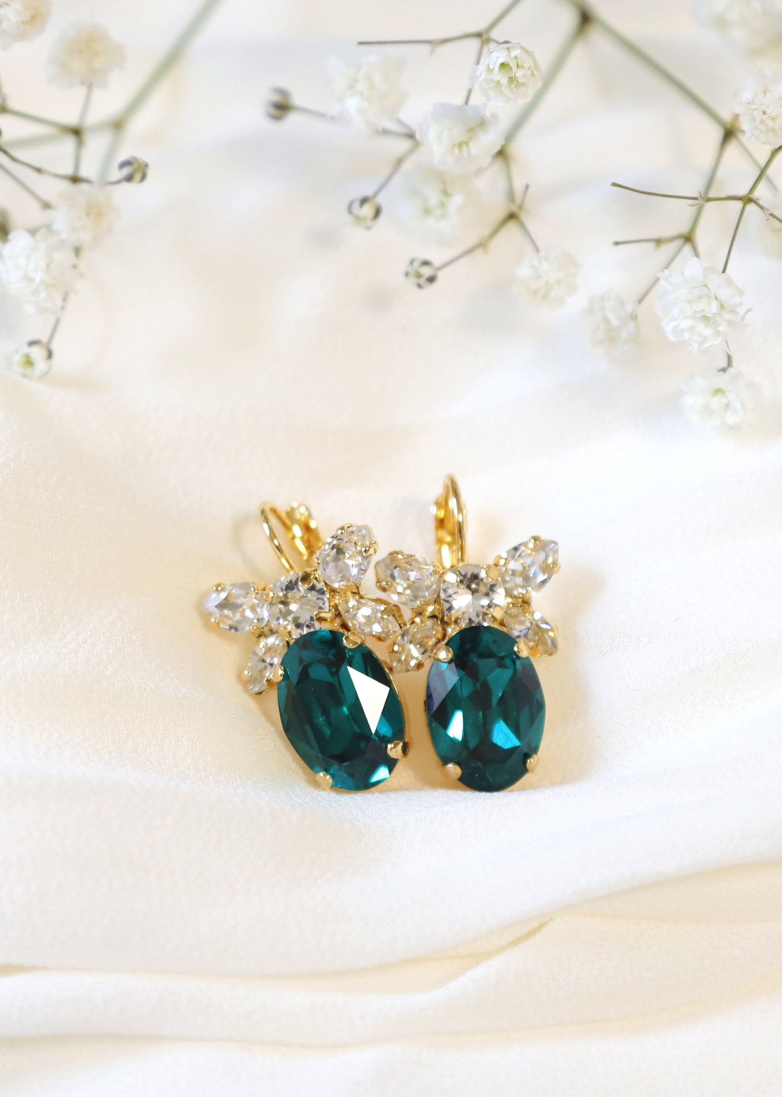 Emerald Drop Earrings Bridal Drop Earrings Emerald Dangle - Etsy