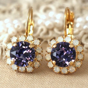 Purple Earrings, Purple Drop Earrings, Amethyst Earrings, Purple Violet Crystal Earrings, Purple Gold Crystal Earrings, Gift For Woman