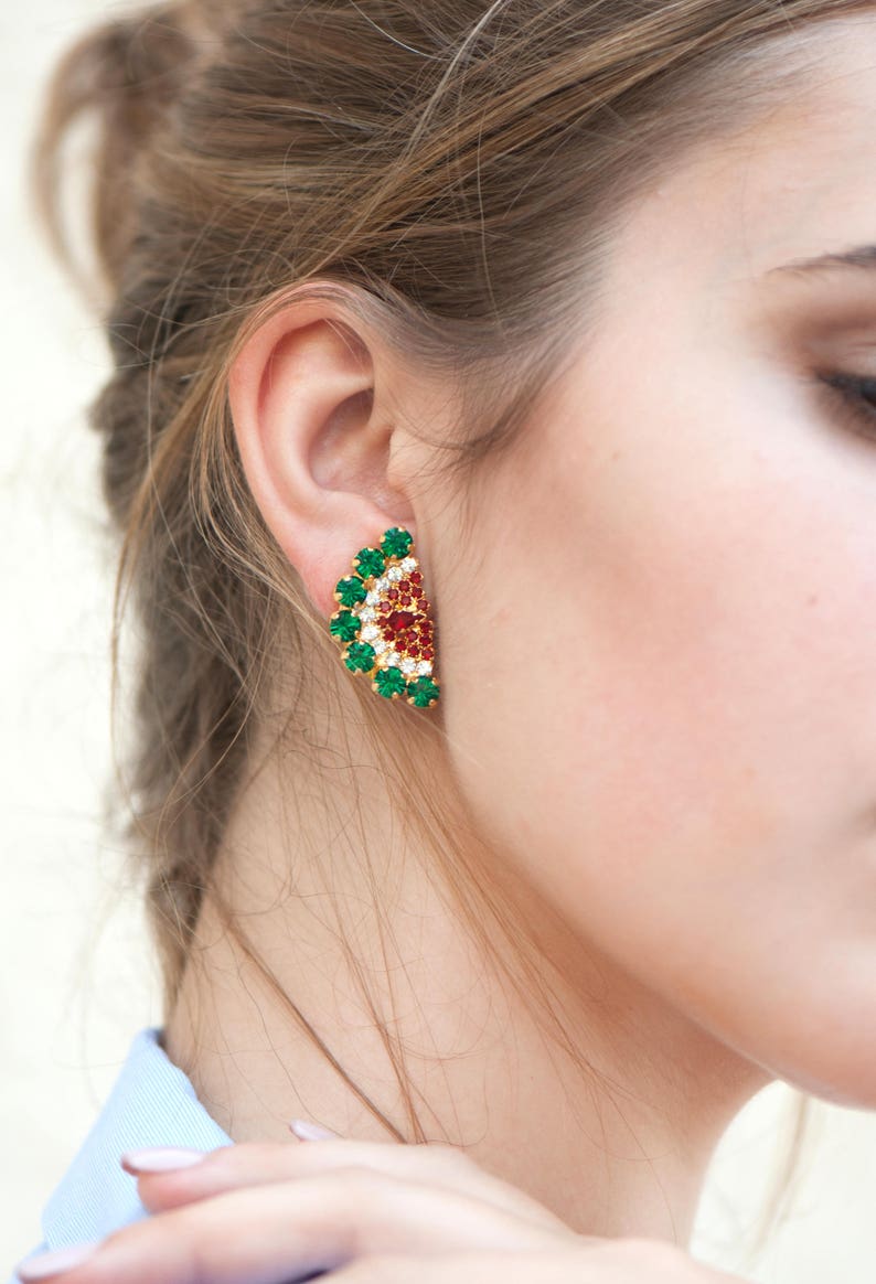 Watermelon Earrings Watermelon Jewelry Tropical Wedding Etsy