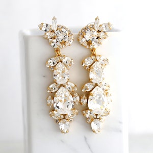 Bridal Long Chandelier Earrings, Bridal Statement Crystal Earrings, Clear Crystal Chandelier Earrings, Statement Crystal Wedding Earrings image 1