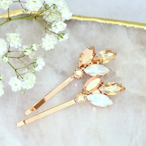 Bridal Hair Pin, Bridal Opal Rose Gold Crystal Bobby Pins, Bridal Crystal Bobby Pin, Wedding Hair Jewelry, Crystal Bridal Hair Jewelry