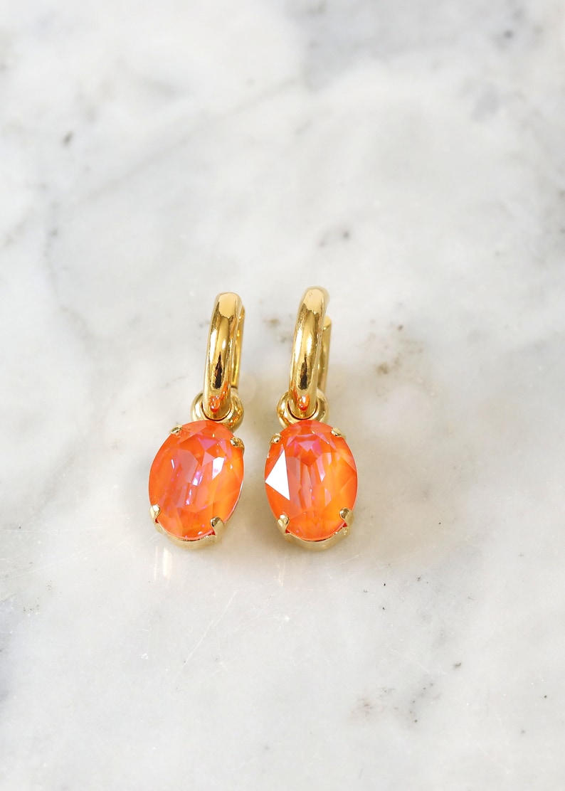 Orange Drop Earrings, Orange Crystal Earrings, Burnt Orange Stud Earrings, Bridal Crystal Earrings, Gift for her, Orange Drop Earrings image 5