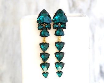 Emerald Chandelier Earrings, Emerald Green Crystal Earrings, Emerald Green Drop Earrings, Christmas Earrings, Green Chandelier Earrings