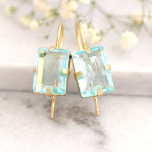 Aquamarine Earrings, Aquamarine Drop Earrings, Bridal Blue Drop Earrings, Emerald cut Crystal Earrings, Bridesmaids Earrings, Gift For Her