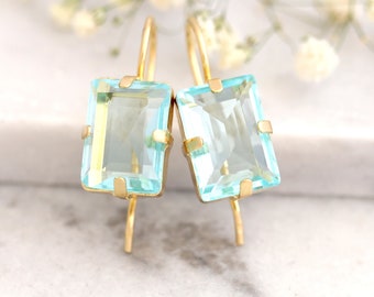 Aquamarine Earrings, Aquamarine Drop Earrings, Bridal Blue Drop Earrings, Emerald cut Crystal Earrings, Bridesmaids Earrings, Gift For Her