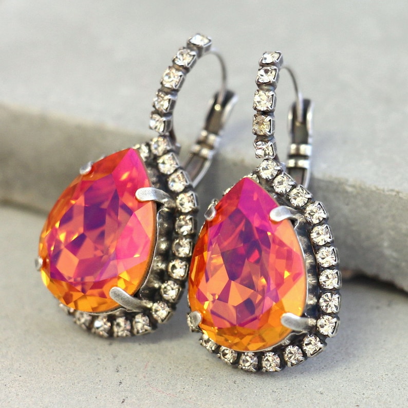 Orange Swarovski EarringsSilver Orange EarringsSwarovski Etsy