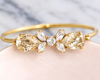 Champagne Crystal Bridal Bracelet, Light Champagne Wedding Jewelry, Golden Shadow Crystal Bangle, Gift For Her, Champagne Wedding Jewelry