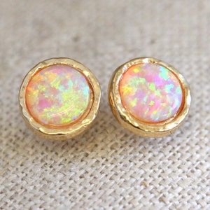 Opal Earrings,Opal stud earrings,Fire Opal earrings, Gold Opal earrings,Gift for woman, October birthstone, Dainty Opal earrings. image 1