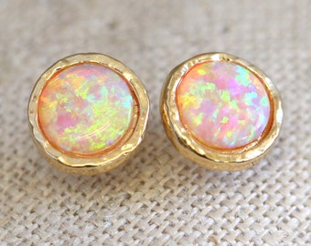 Opal Earrings,Opal stud earrings,Fire Opal earrings, Gold Opal earrings,Gift for woman, October birthstone, Dainty Opal earrings.