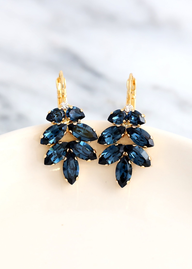 Blue Navy Bridal Earrings, Navy Blue Drop Earrings, Blue Earrings, Sapphire Drop Earrings, Bridesmaids Earrings, Dark Blue Drop Earrings image 1