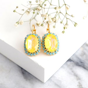 Yellow Drop Earrings, Ultra Yellow Drop Earrings, Yellow Blue Drop Earrings, Yellow Crystal Earrings, Gift For Mother, Bridesmaids Gifts image 8