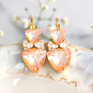 Peach Crystal Drop Earrings, Orange Crystal Drop Earrings, Apricot Lever Back Crystal Earrings, Orange Crystal Earrings, Handmade Gift