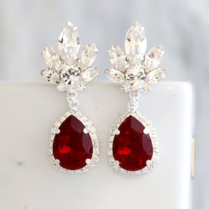 Ruby Earrings, Garnet Red Drop Earrings, Ruby Red Crystal Earrings, Bridal Garnet Drop Earrings, Ruby Red Crystal Chandelier Earrings image 4