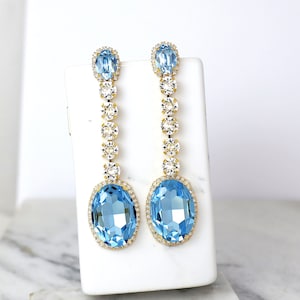 Aquamarine Chandelier long Earrings, Statement Light Blue Bridal Earrings, Oversize Aquamarine Chandeliers Earrings, Statement Earrings image 1