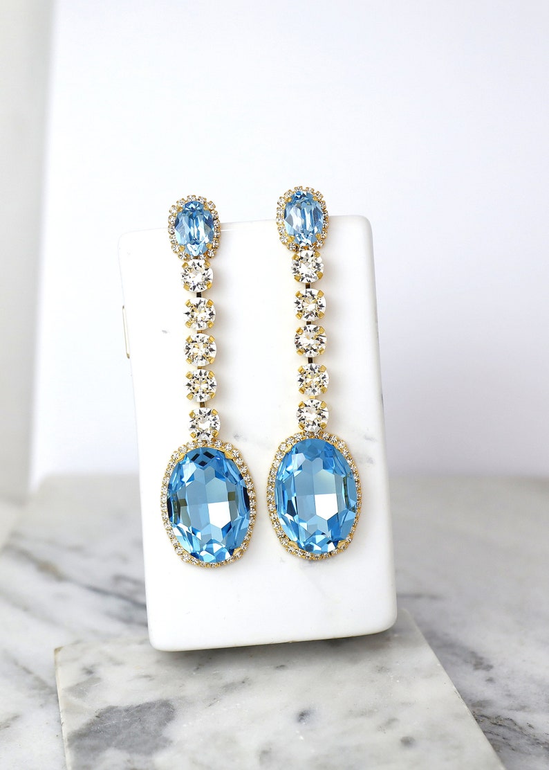 Aquamarine Chandelier long Earrings, Statement Light Blue Bridal Earrings, Oversize Aquamarine Chandeliers Earrings, Statement Earrings image 1