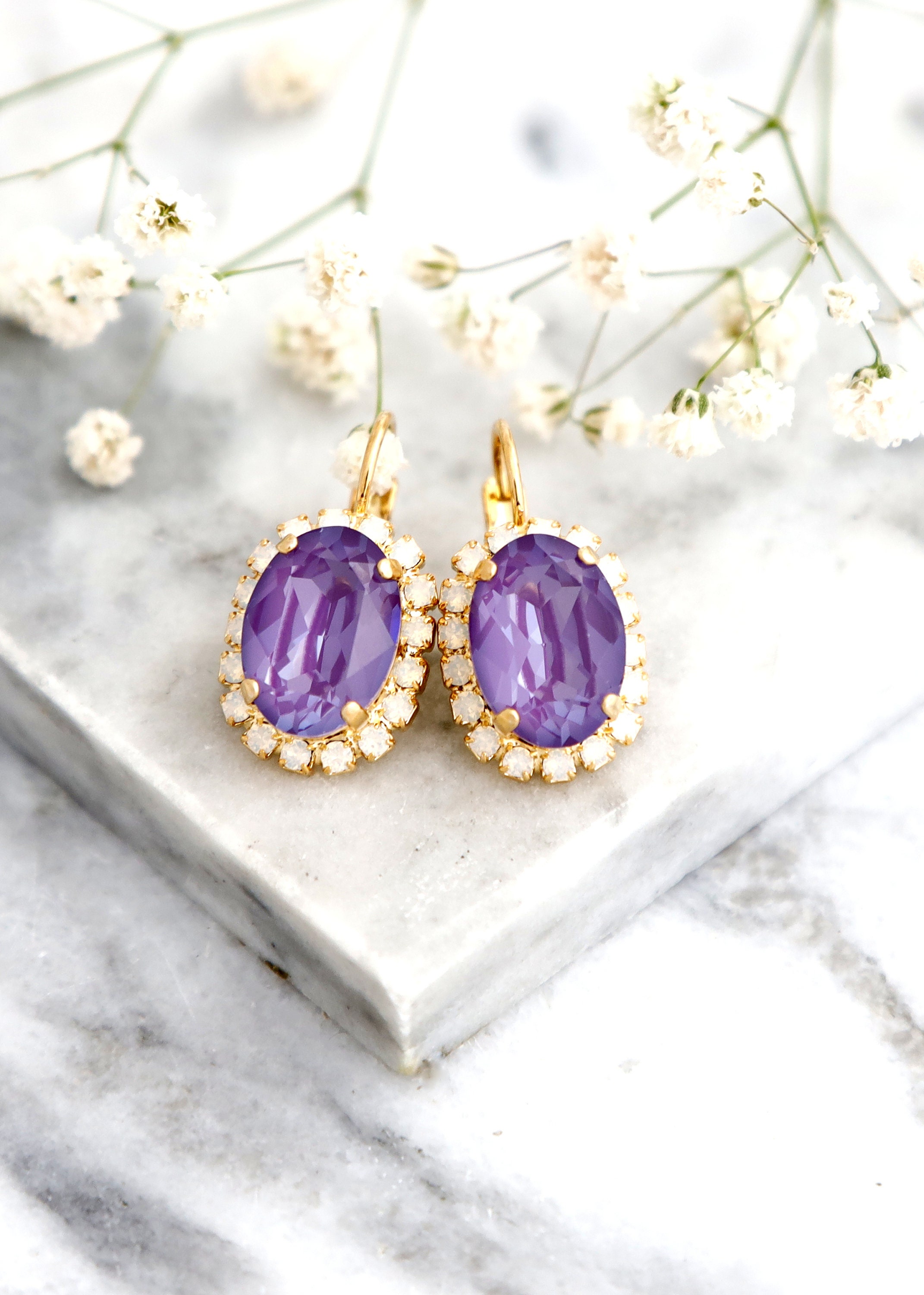 Purple crystal drop earrings deals