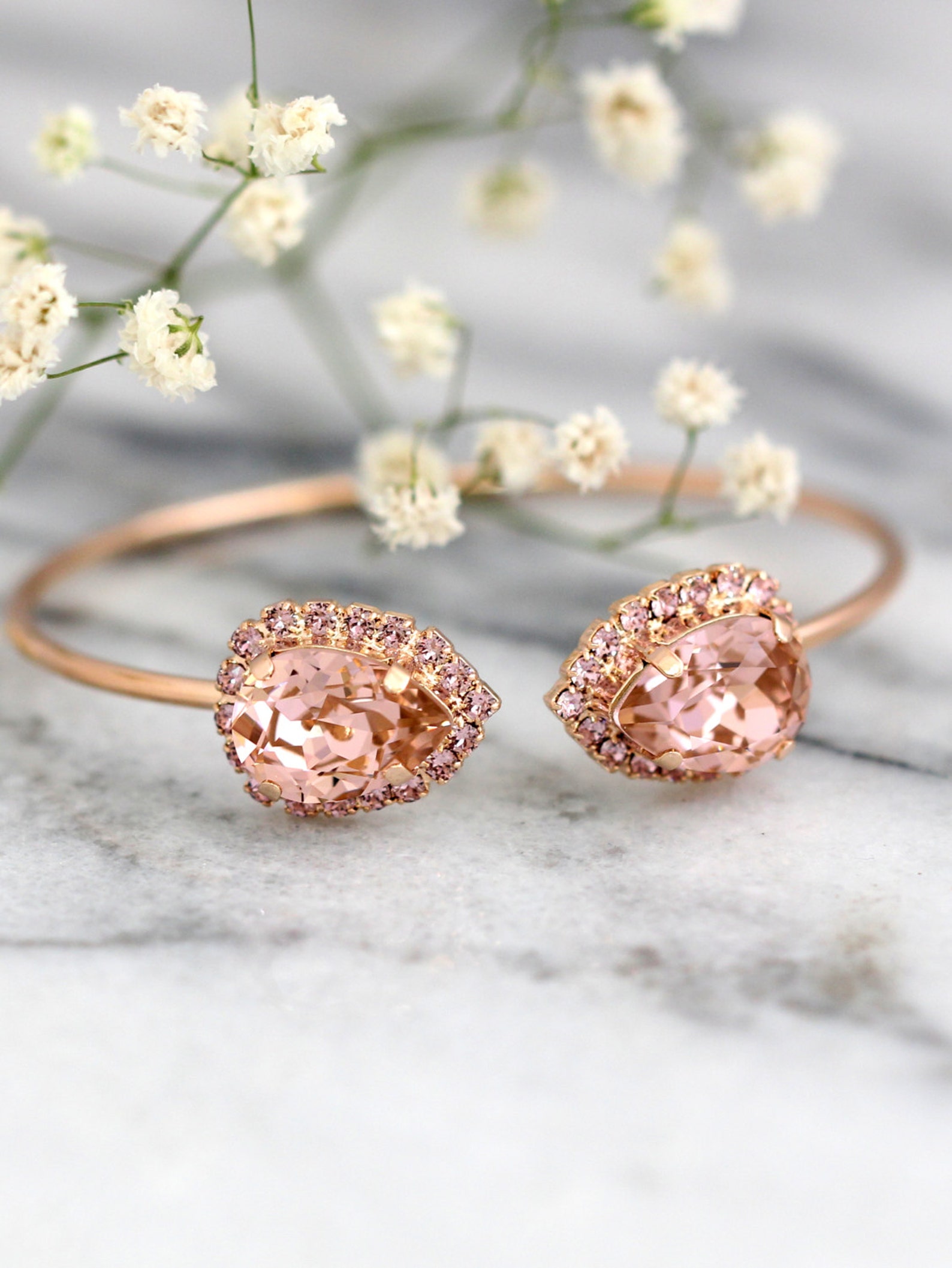 Blush Drop Earrings, Blush Rose Gold Bridal Earrings, Drop