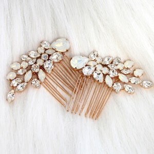 Bridal Hair Comb, Bridal Opal Hair Comb, Rhinestone Hair Comb, Bridal Hair Accessories, Rose Gold Hair Comb, Bridal White Opal Hair Comb