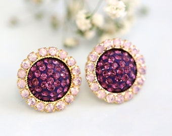 Purple Stud Earrings, Violet Purple Crystal Earrings, Bridesmaids Earrings, Bridal Purple Crystal Earrings, Purple Crystal Stud Earrings