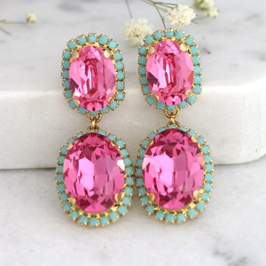 Lustres roses, Boucles d'oreilles turquoise rose, Boucles d'oreilles roses, Boucles d'oreilles lustre fuchsia, Lustres turquoise rose, Boucles d'oreilles de mariée image 3