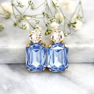 Blue Aquamarine Stud Earrings, Light Sapphire Crystal Bridal Earrings, Aquamarine Blue Bridesmaids Earrings, Light Blue Studs, Gift For Her image 4