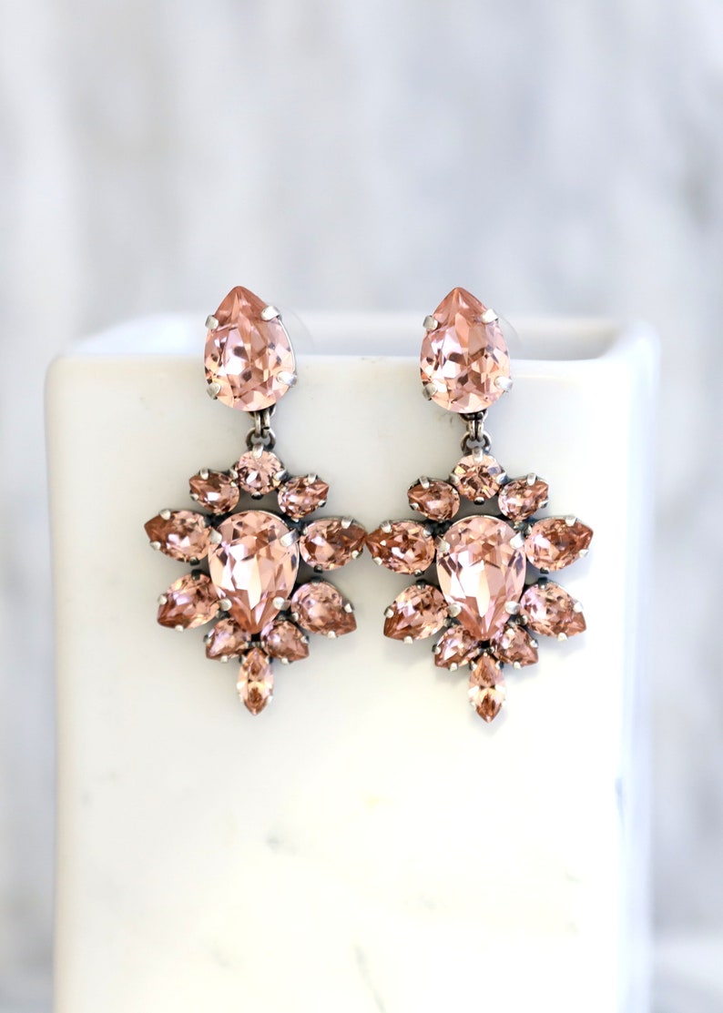 Blush Rose Drop Earrings Bridal Blush Pink Earrings Blush Etsy UK