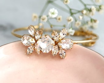 Bridal Bracelet, Bohemian Crystal Gold Bracelet, Bridal Bracelet, Bridal Rose Gold Bracelet, Rose Gold Bridesmaids Cuff Bracelet