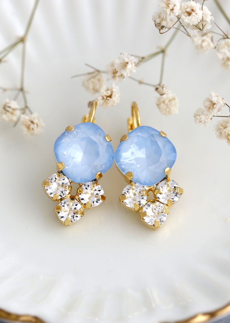 Powder Blue Earrings, Powder Blue Drop Crystal Earrings, Bridal Blue Earrings, Light Blue Crystal Earrings, Sky Blue Bridal Drop Earrings image 6