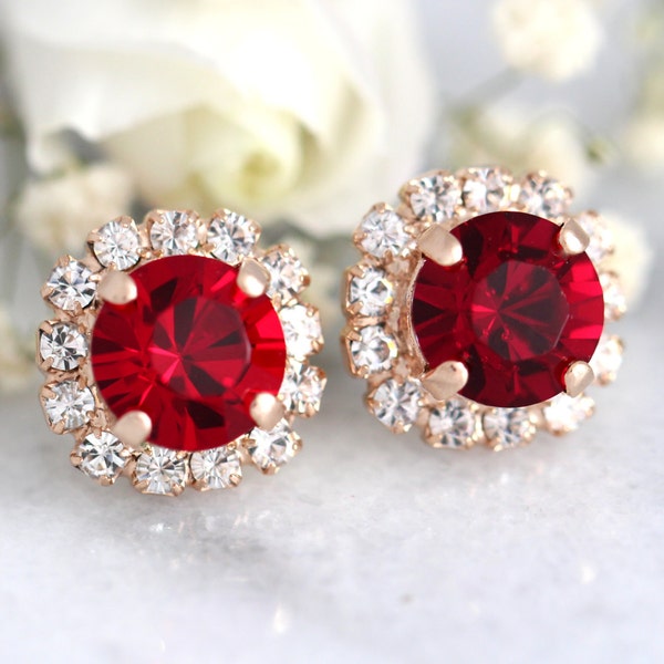 Red Stud Earrings, Red Ruby Studs, Ruby Red Crystal Earrings, Bridesmaids Earrings, Garnet Earrings, Bridal Ruby Earrings, Crimson Earrings