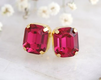 Fuchsia Pink Stud Earrings, Dark Pink Crystal Earrings, Bridesmaids Magenta Pink Earrings, Fuchsia Pink Elegant Earrings, Gift For Her