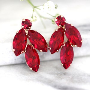 Red Crystal Studs Earrings, Ruby Red Crystal Earrings, Bridal Red Earrings, Crimson Crystal Earrings, Bridesmaids Earrings, Red Earrings