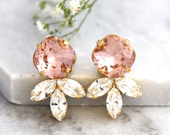 Blush Crystal Earrings, Blush Pink Stud, Bridal Blush Stud Earrings, Bridal Earrings, Bridesmaids Earrings, Morganite Earrings, Pink Studs