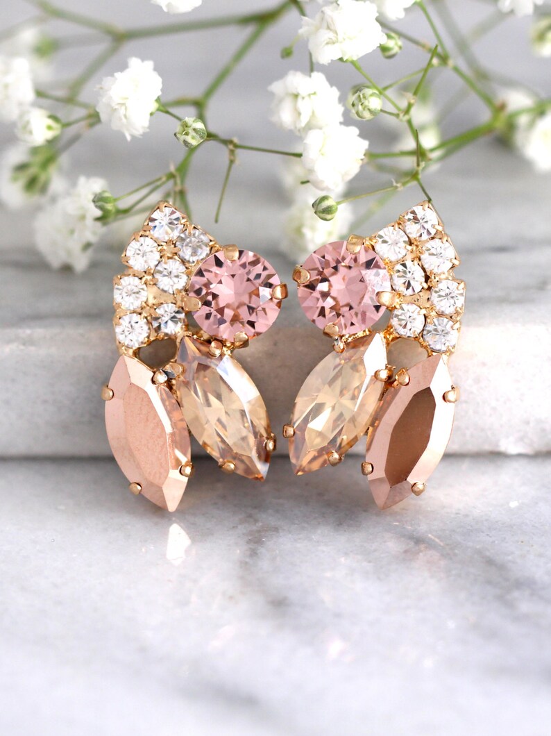 Rose Gold Earrings Bridal Blush Earrings Bridal Rose Gold Etsy