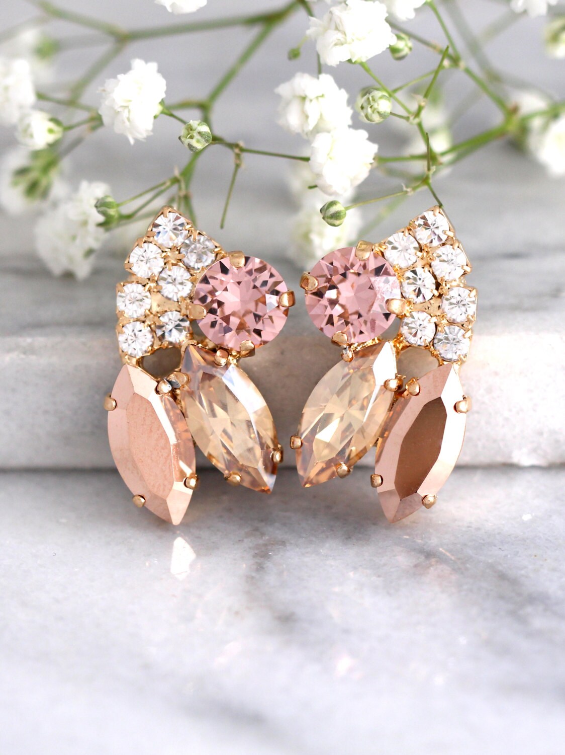 Rose Gold Earrings Bridal Blush Earrings Bridal Rose Gold Etsy