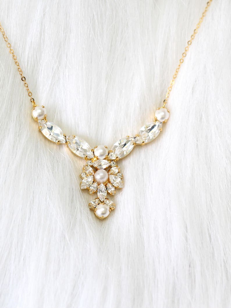 Bridal Necklace, Bridal Pearl Necklace, Bridal Crystal Necklace, Pearl Crystal Bridal Necklace, Bridal Jewelry set, White Crystal Necklace image 3