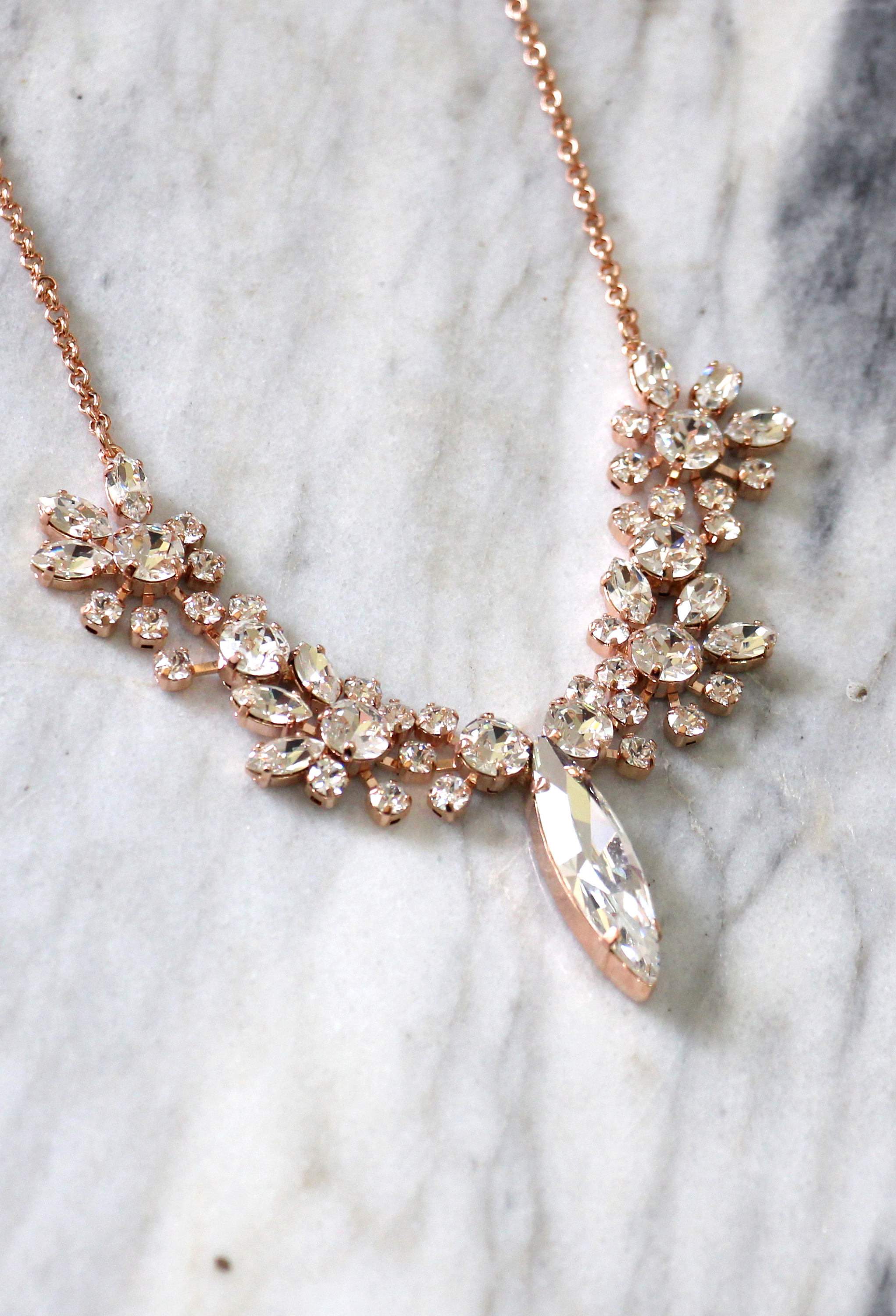 Bridal Faceted Rose Swarovski Link Necklace